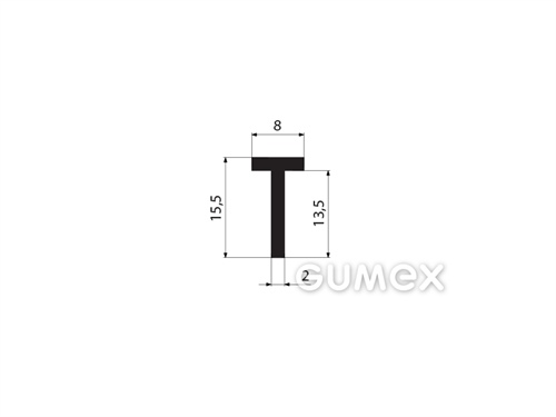 "T" Gummiprofil, 15,5x8/2mm, 70°ShA, EPDM, -40°C/+100°C, schwarz, 